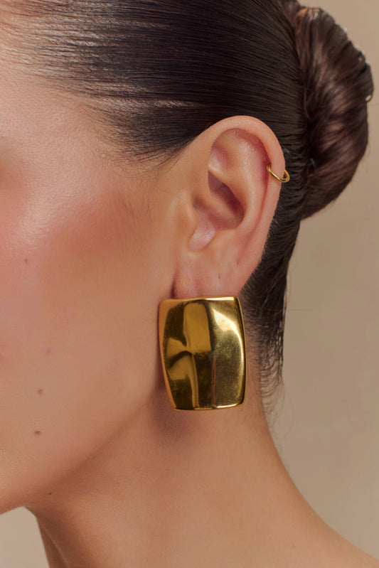 Georgia Rounded Rectangular Earrings - Gold