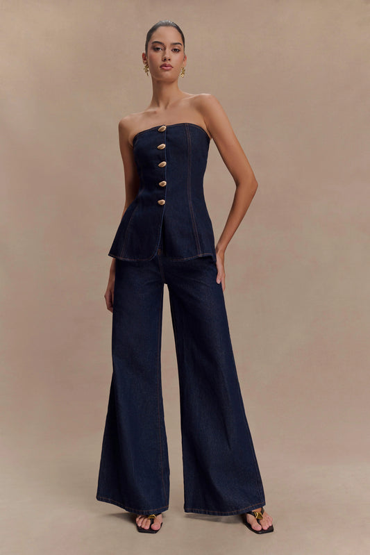 Jen Wide Leg Flare Denim Jeans - Indigo Blue