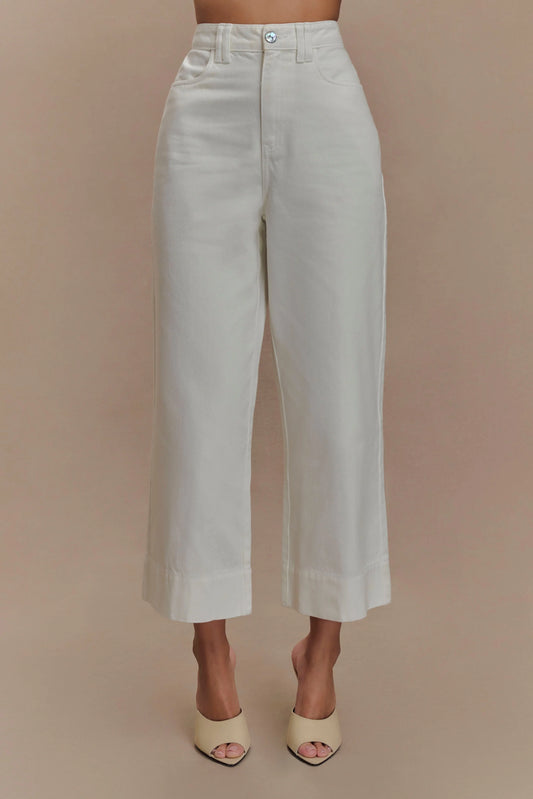 Kaitlyn Cropped Wide Leg Jeans - White