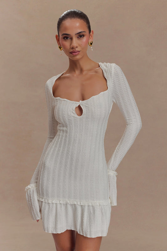 Daphne Pointelle Long Sleeve Mini Dress - Ivory